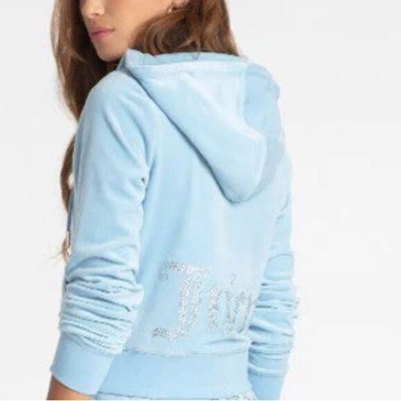 Juicy Couture OG frosted ice blue rhinestone one zip up hoodie size large NWT - Picture 6 of 12